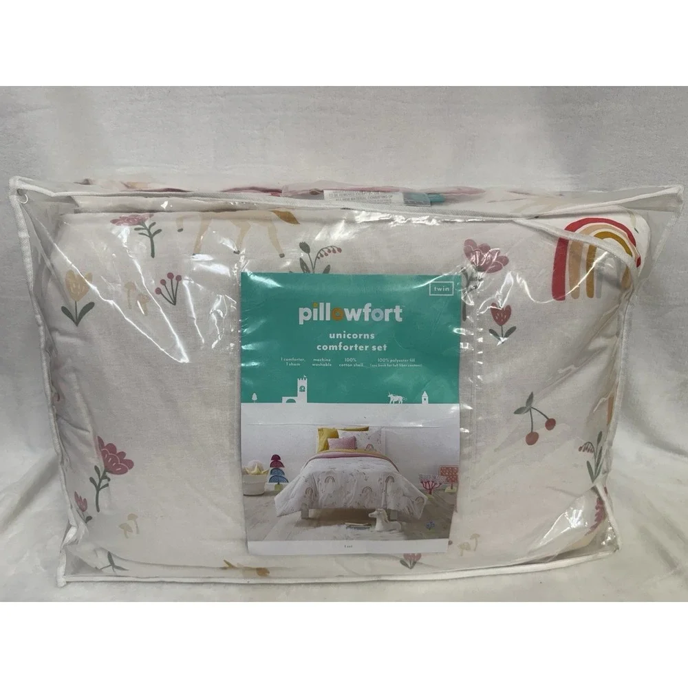 Twin Unicorn Kids' Comforter Set Rainbow Pattern - by Pillowfort 88in x 66in